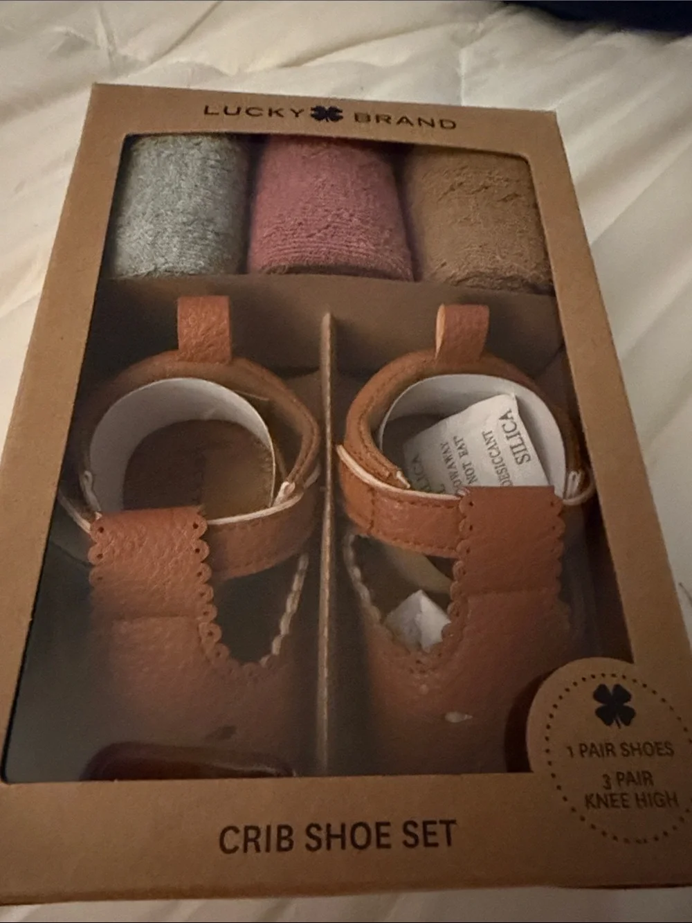 Crib Shoe Set One pair brown Lucky Brand & 3 Pair Knee Highs 6-9 months